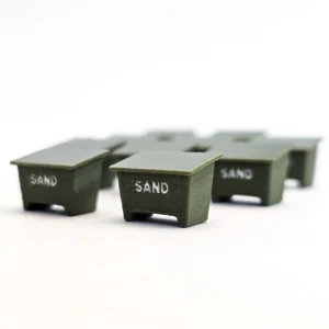 0127101-h0-maßstab-sandkisten-miniaturen-04 H0-Miniatur-Mülleimer aus grünem Streumaterial zum Schleifen.